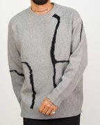 Grey Abstract Line Knit Jumper