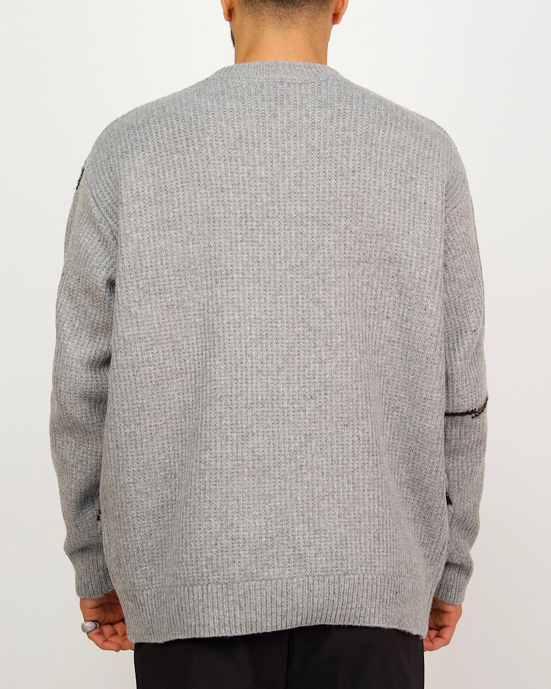 Grey Abstract Line Knit Jumper