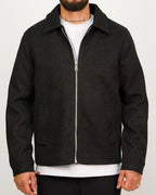 Textured Black Wool-Look Zip Up Jacket