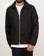 Textured Black Wool-Look Zip Up Jacket