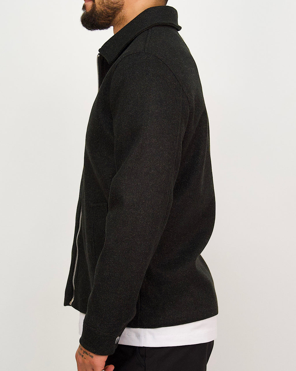 Textured Black Wool-Look Zip Up Jacket