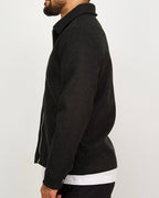 Textured Black Wool-Look Zip Up Jacket