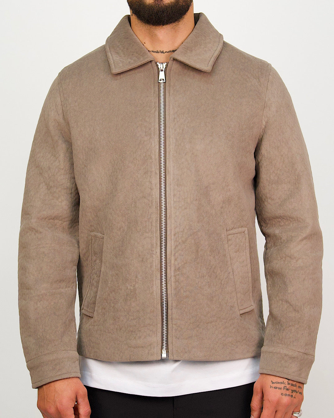 Brown Suede-Look Zip Jacket