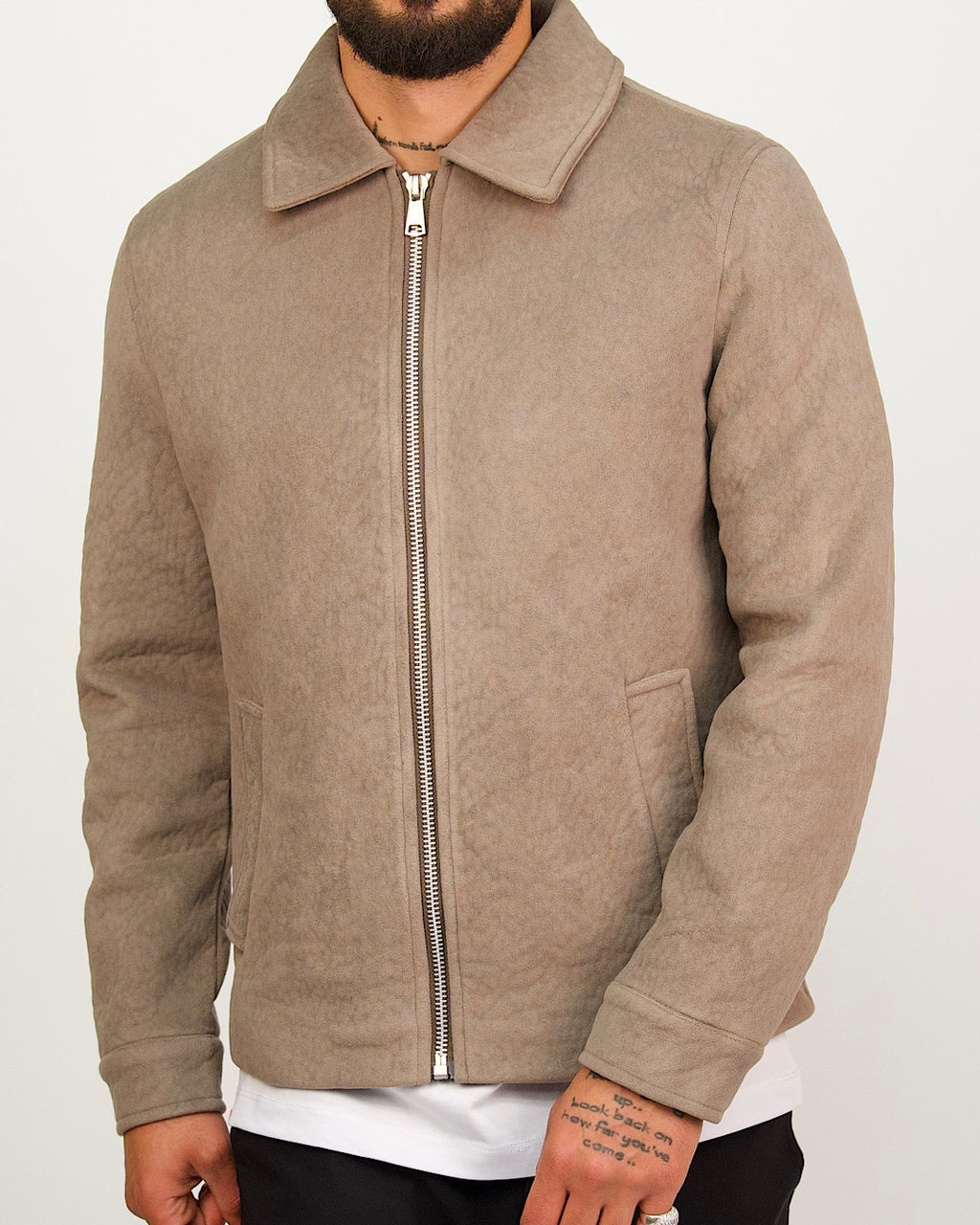 Brown Suede-Look Zip Jacket