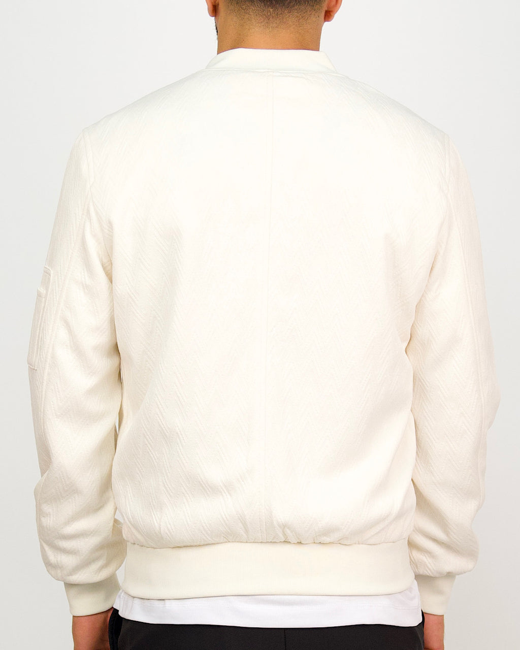 Off-White Patterned Zip Up Bomber