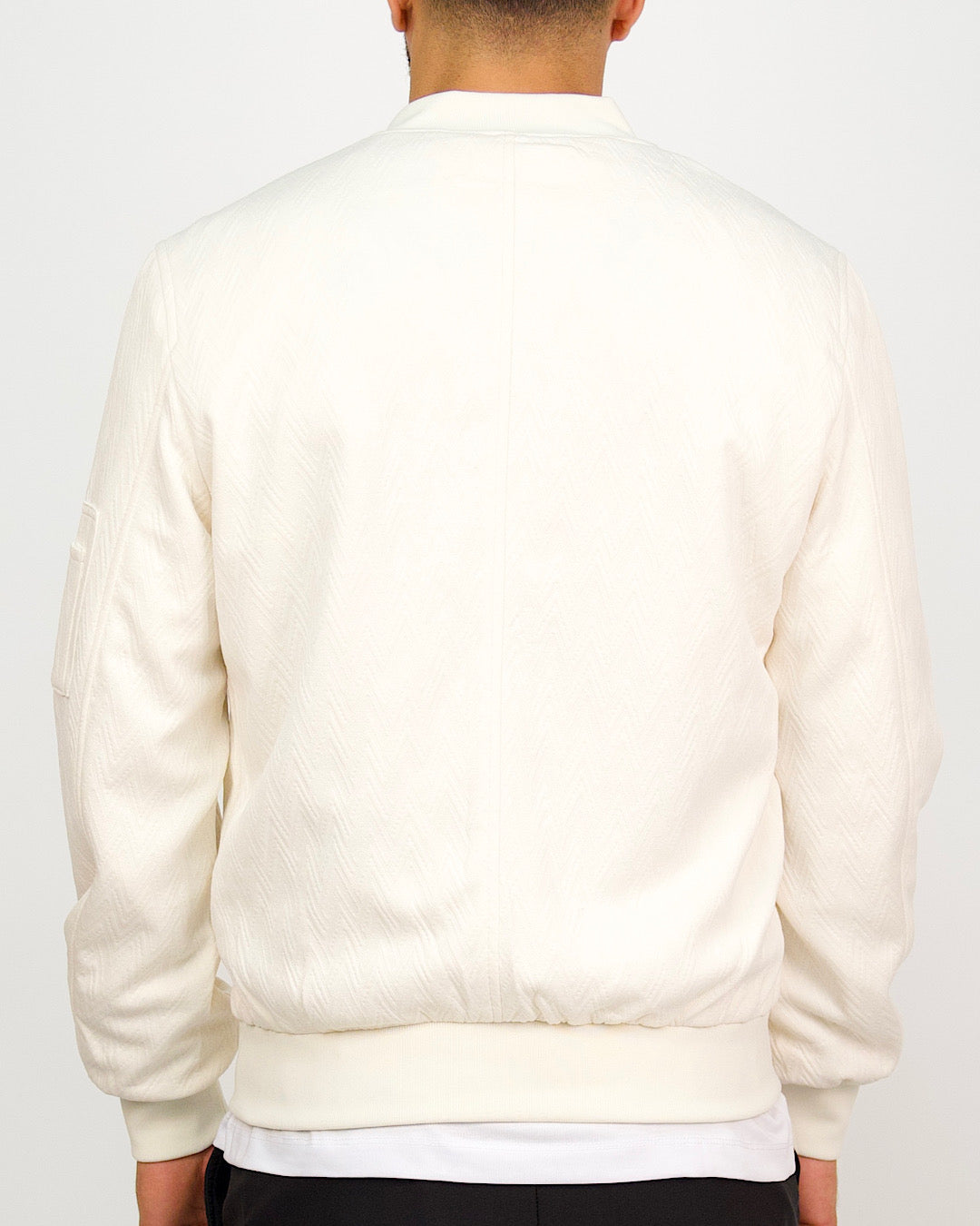 Off-White Patterned Zip Up Bomber