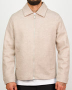 Textured Beige Wool-Look Zip Up Jacket