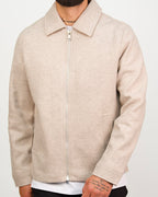 Textured Beige Wool-Look Zip Up Jacket