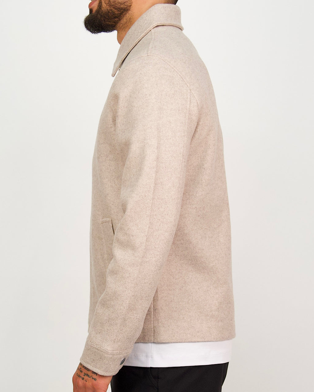 Textured Beige Wool-Look Zip Up Jacket