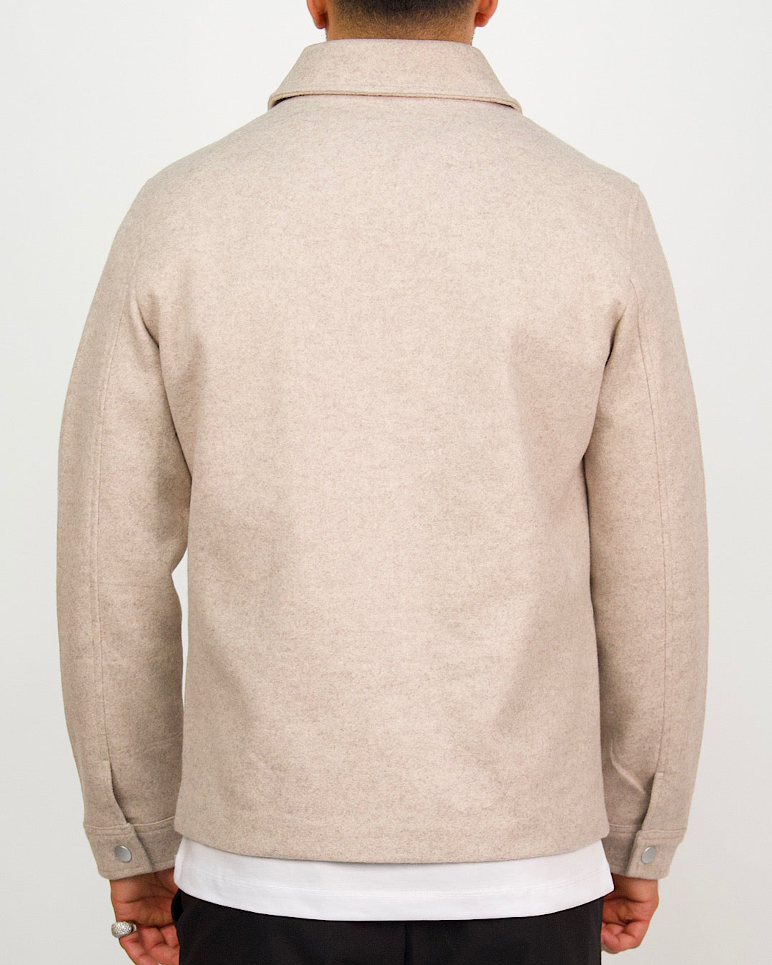 Textured Beige Wool-Look Zip Up Jacket