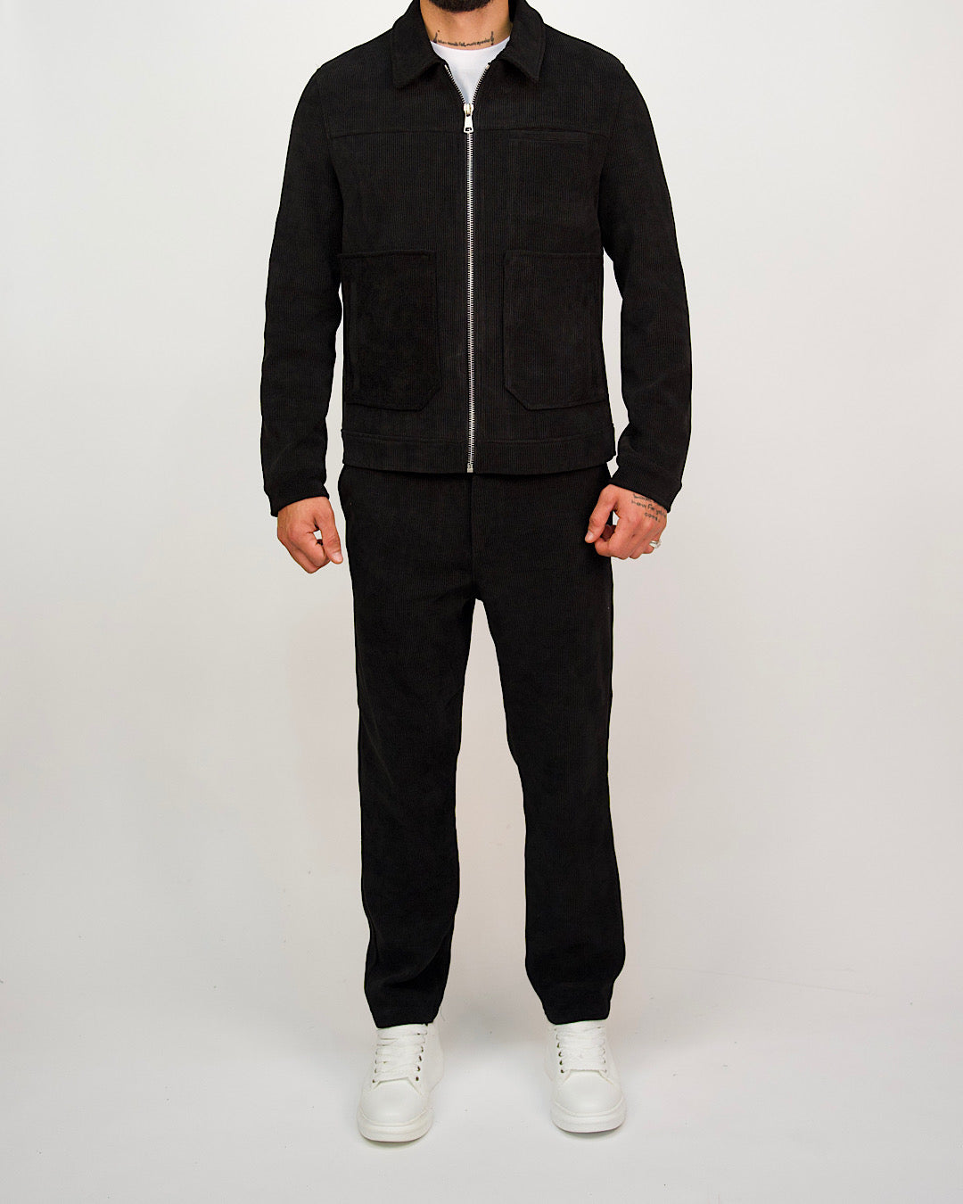 Black Corduroy Zip Jacket & Trousers Set