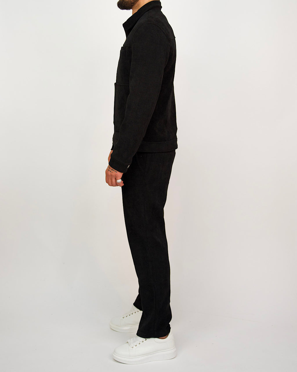 Black Corduroy Zip Jacket & Trousers Set