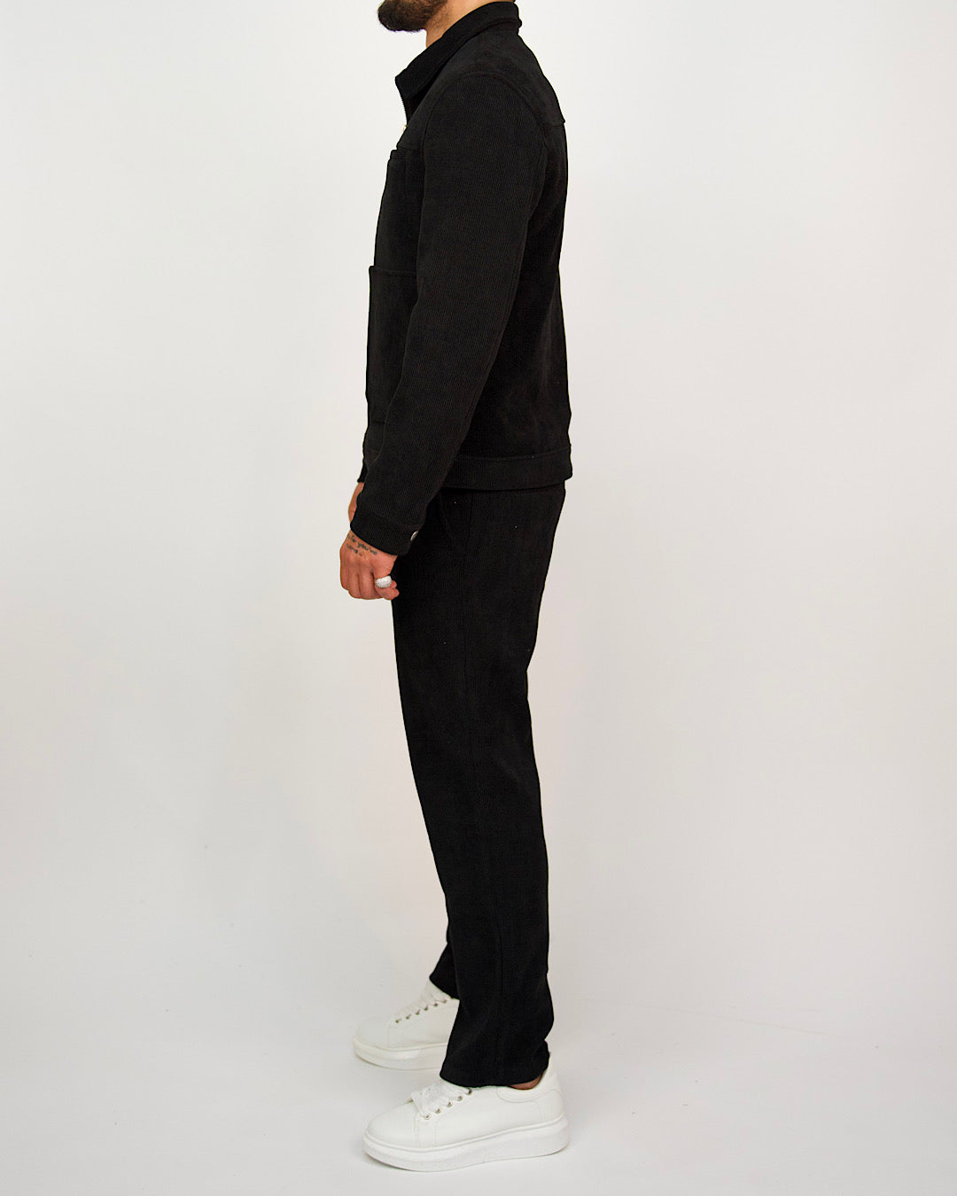 Black Corduroy Zip Jacket & Trousers Set