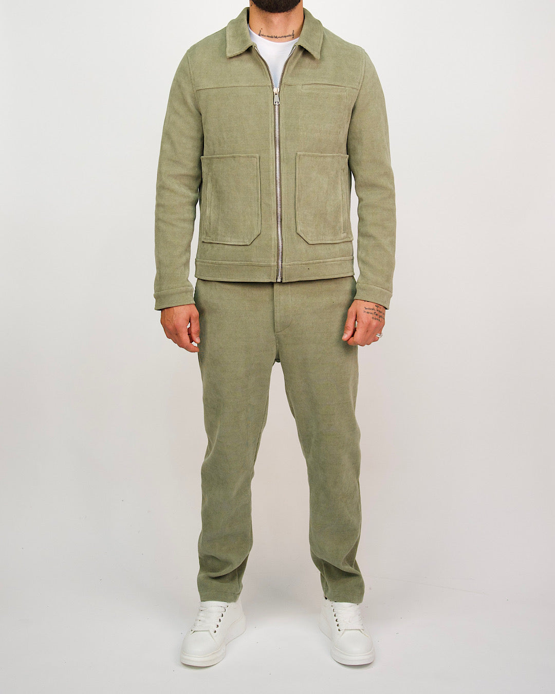 Green Corduroy Zip Jacket & Trousers Set
