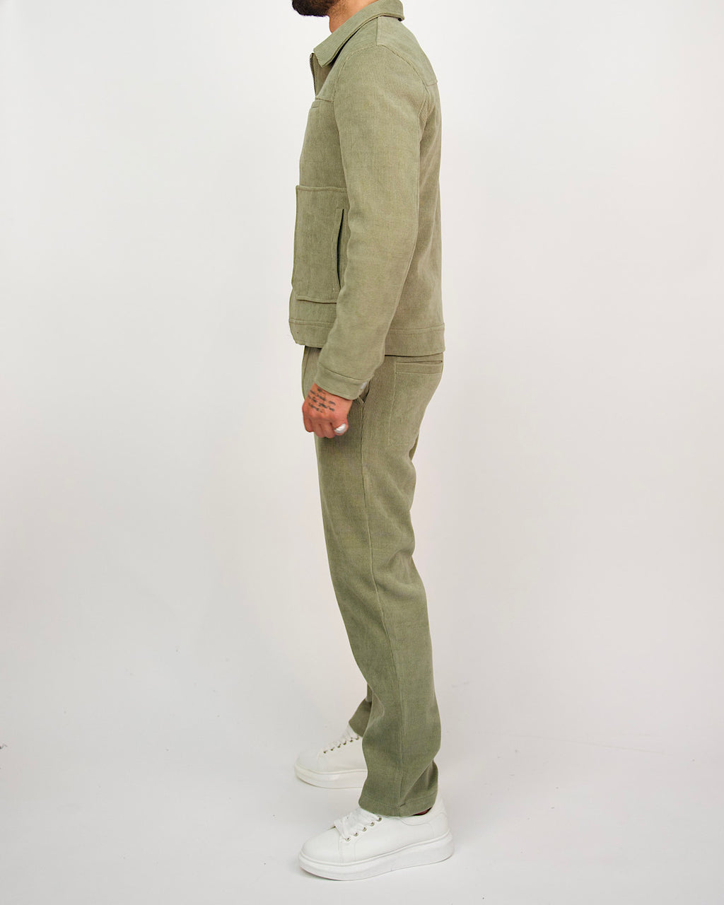 Green Corduroy Zip Jacket & Trousers Set