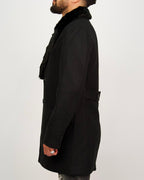 Single Breasted Overcoat With Removeable Fur Collar Black