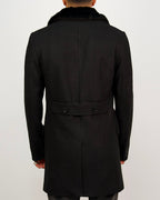 Single Breasted Overcoat With Removeable Fur Collar Black
