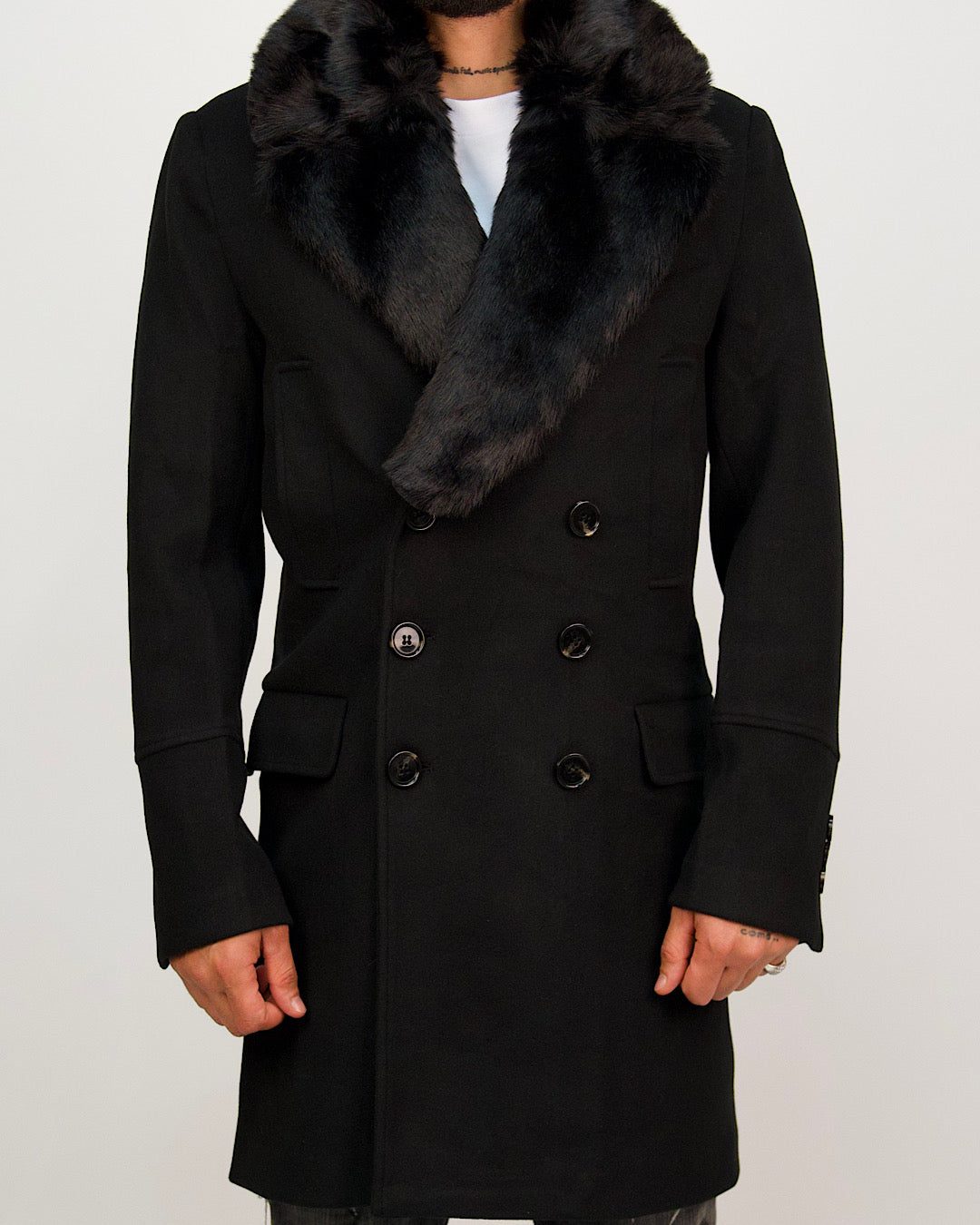 Double Breasted Overcoat with Removeable Fur Collar – Milano Couture