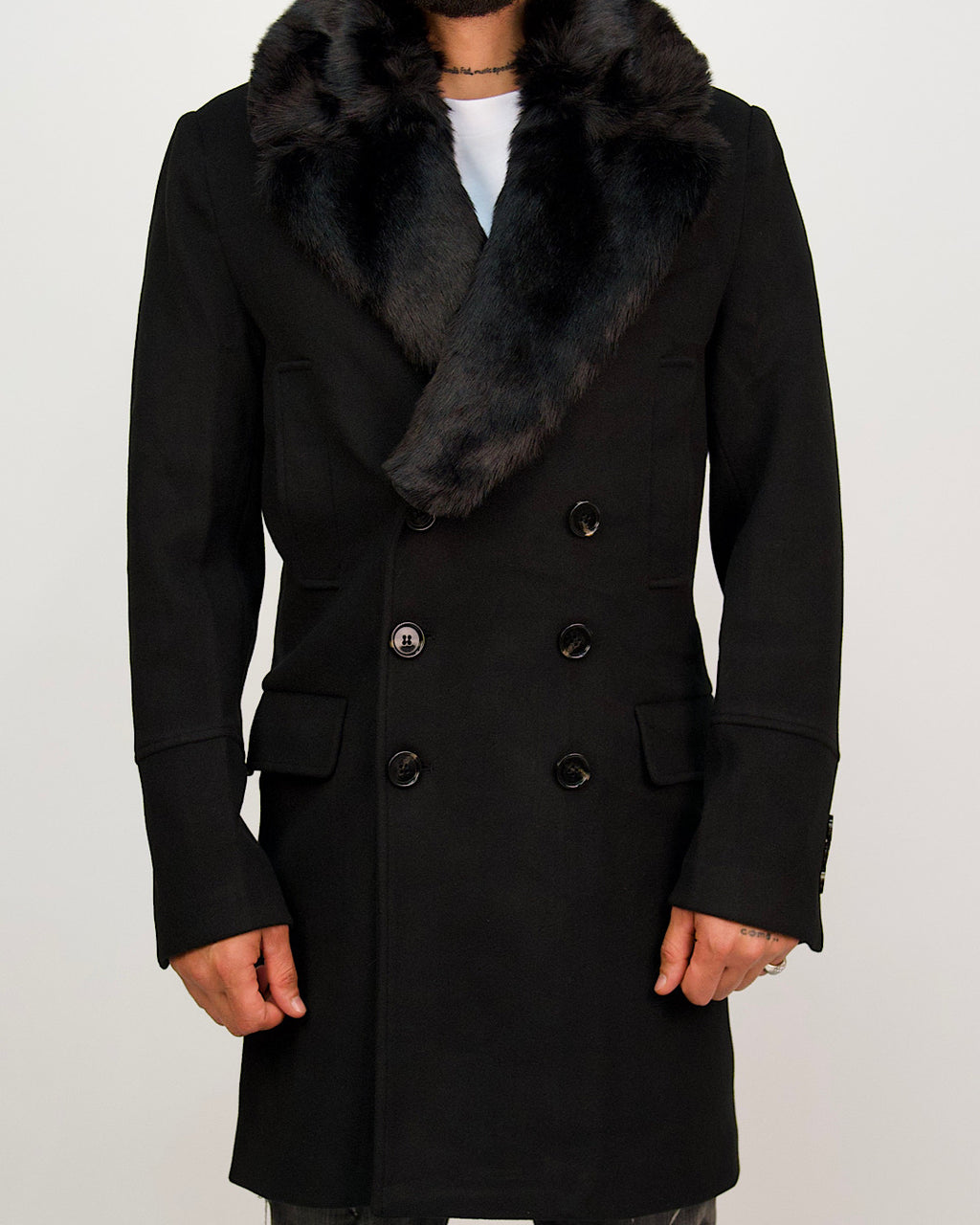 Double Breasted Overcoat with Removeable Fur Collar