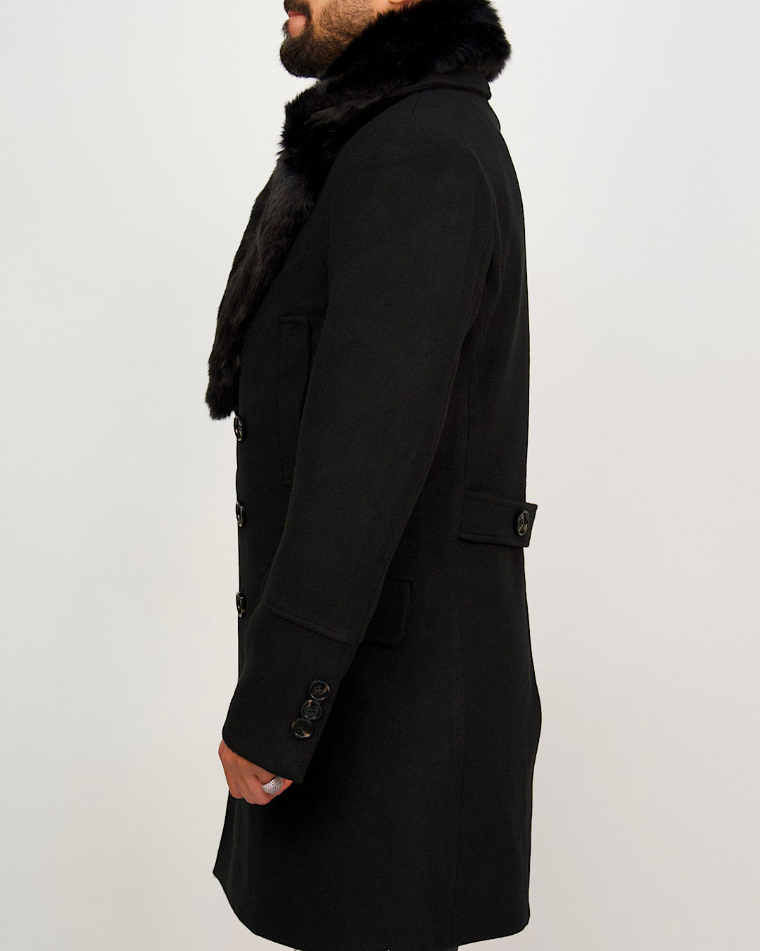 Double Breasted Overcoat with Removeable Fur Collar – Milano Couture