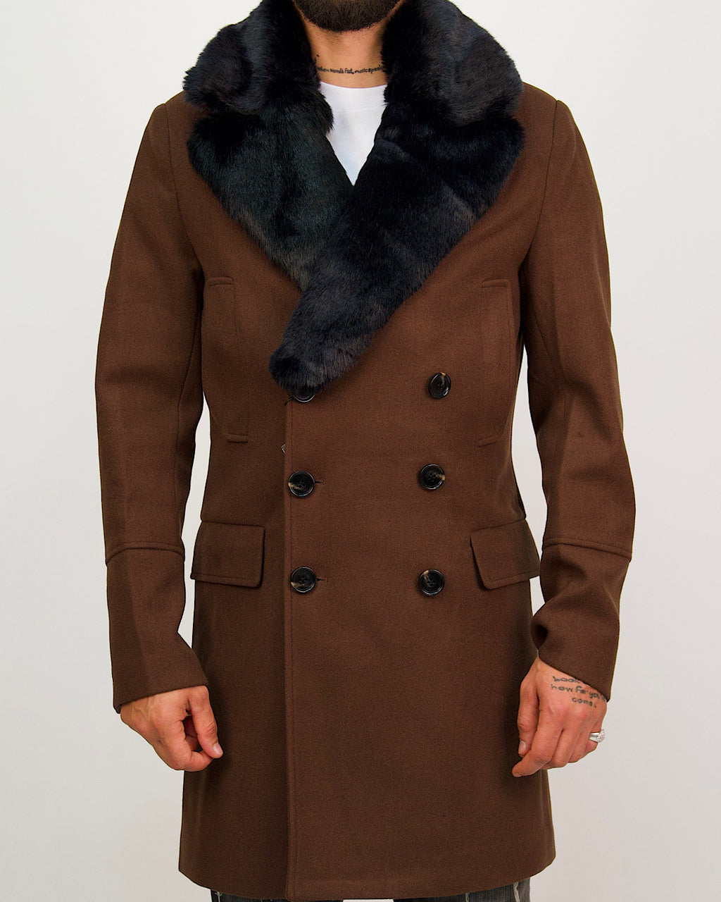 Double Breasted Overcoat with Removeable Fur Collar
