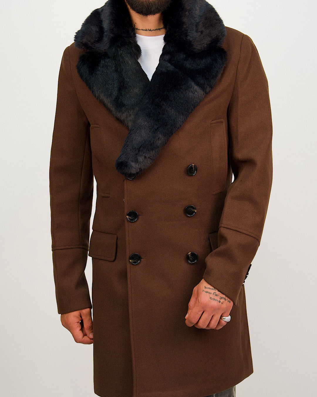 Double Breasted Overcoat with Removeable Fur Collar – Milano Couture