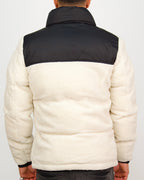 Black Contrast Panel Fleece Puffer Coat