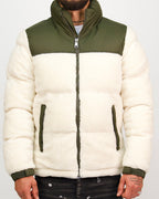 Green Contrast Panel Fleece Puffer Coat