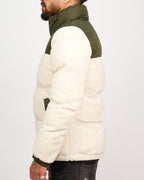 Green Contrast Panel Fleece Puffer Coat