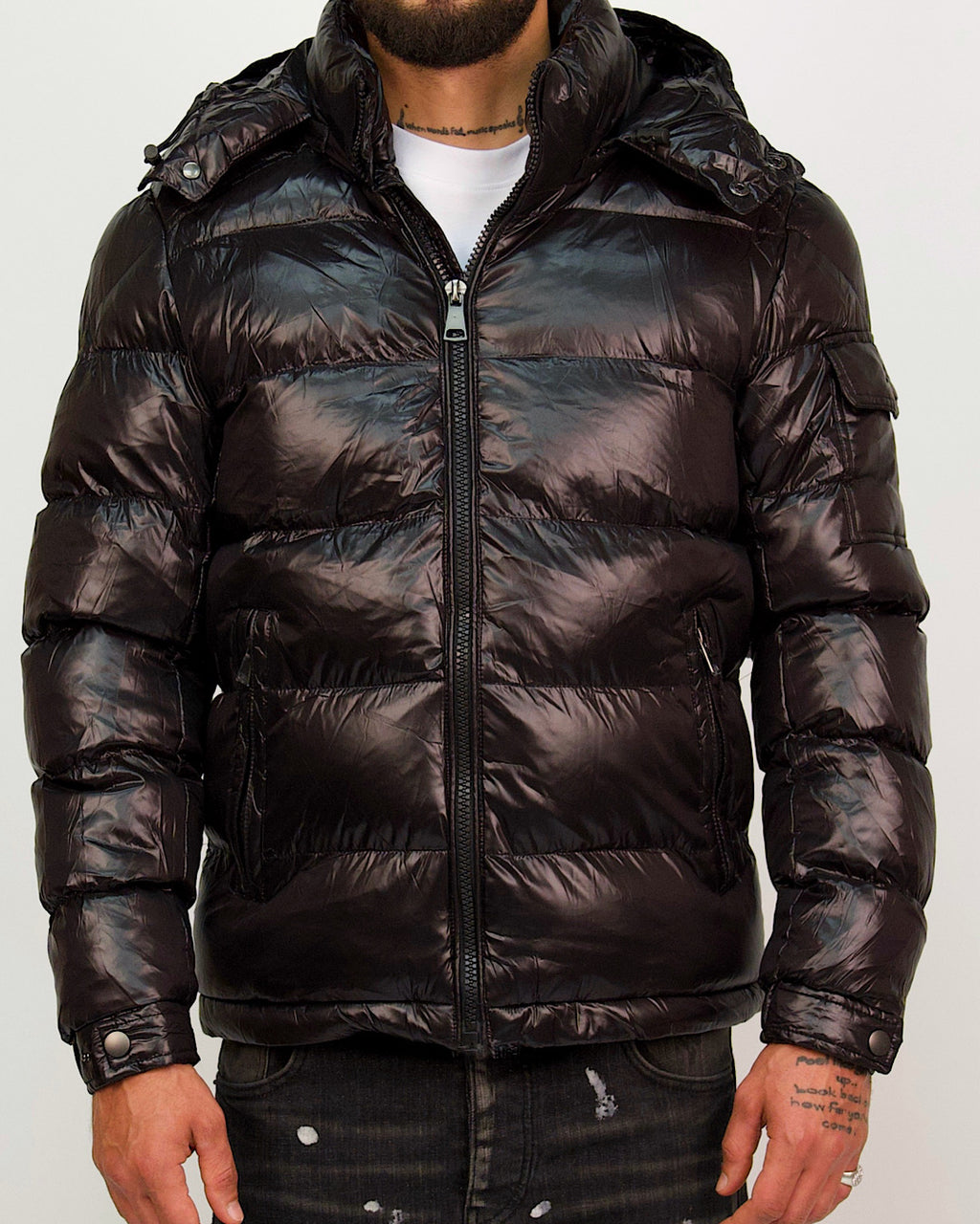 Black High Shine Puffer Jacket