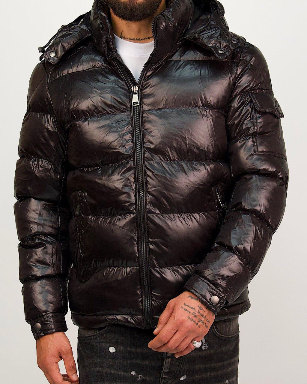 Black High Shine Puffer Jacket