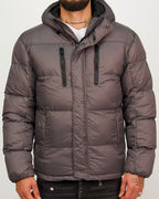 Dark Grey Matte Black Zip Detail Puffer Coat