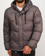 Dark Grey Matte Black Zip Detail Puffer Coat