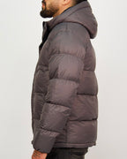 Dark Grey Matte Black Zip Detail Puffer Coat