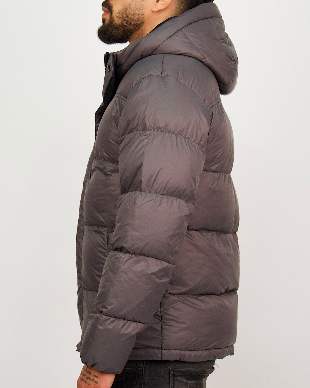 Dark Grey Matte Black Zip Detail Puffer Coat