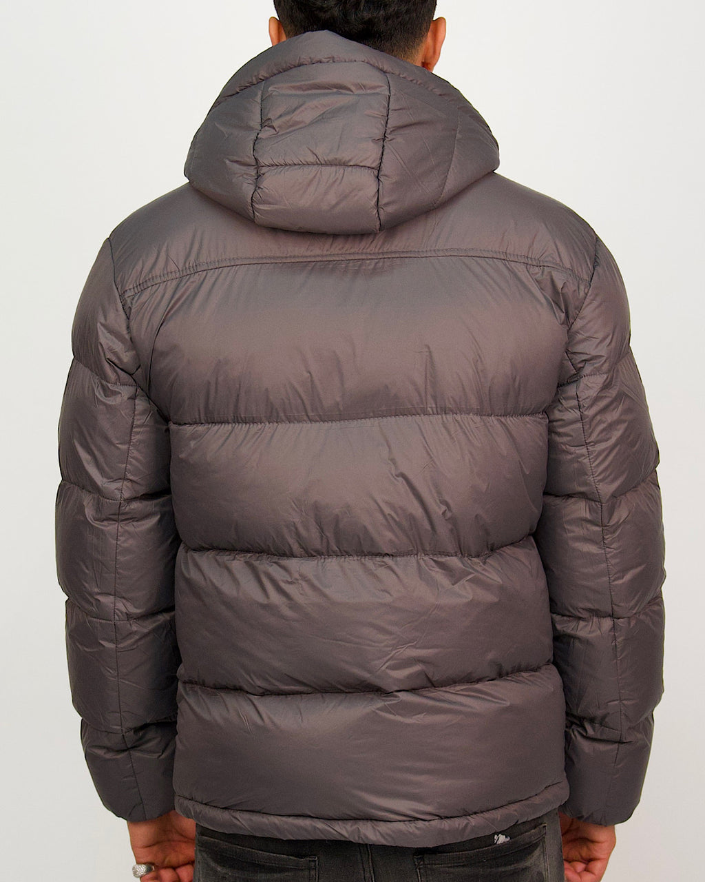 Dark Grey Matte Black Zip Detail Puffer Coat