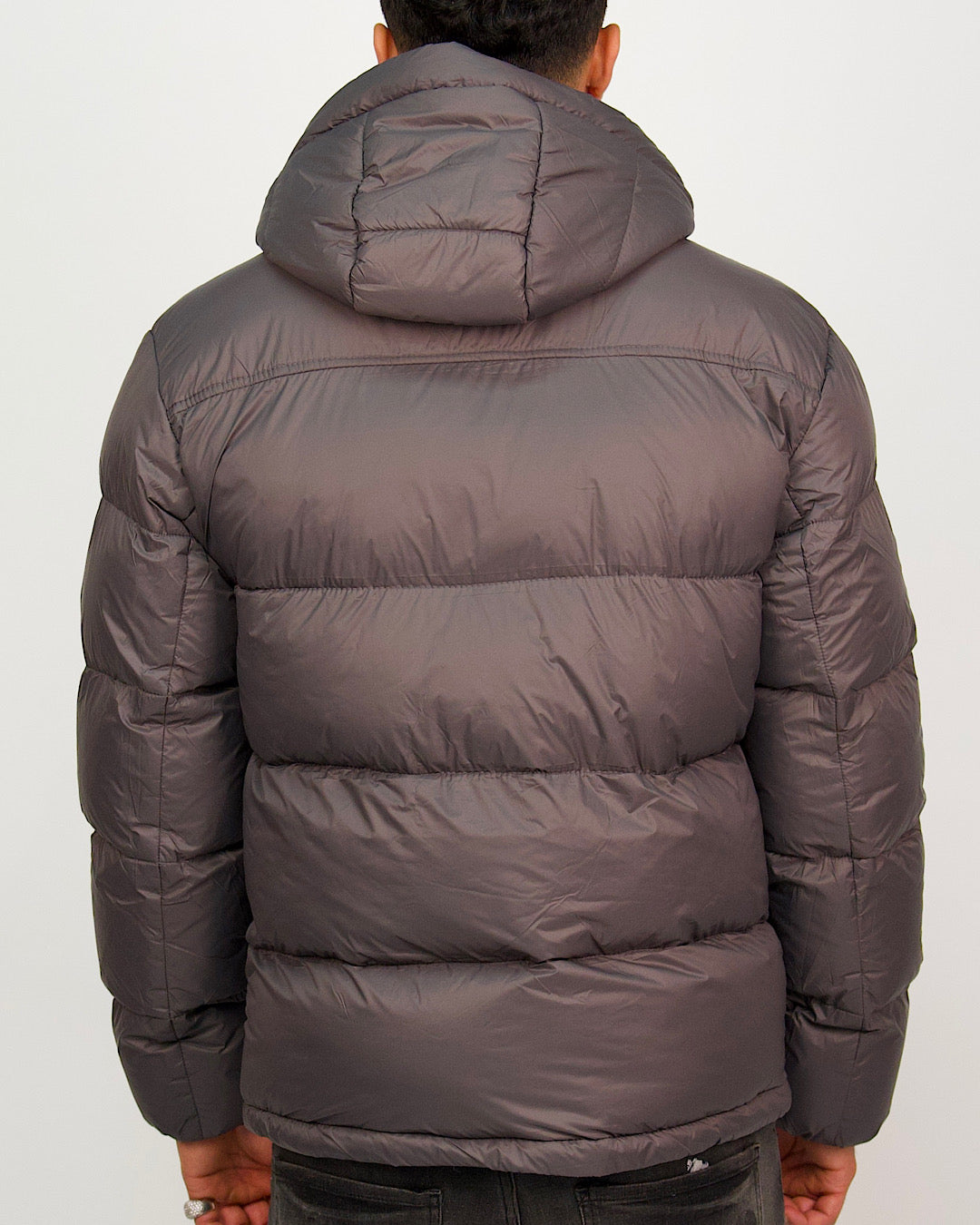 Dark Grey Matte Black Zip Detail Puffer Coat