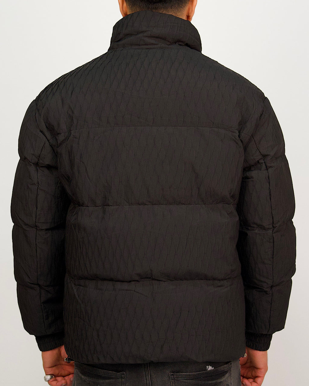 Black Textured Quilted Puffer Jacket