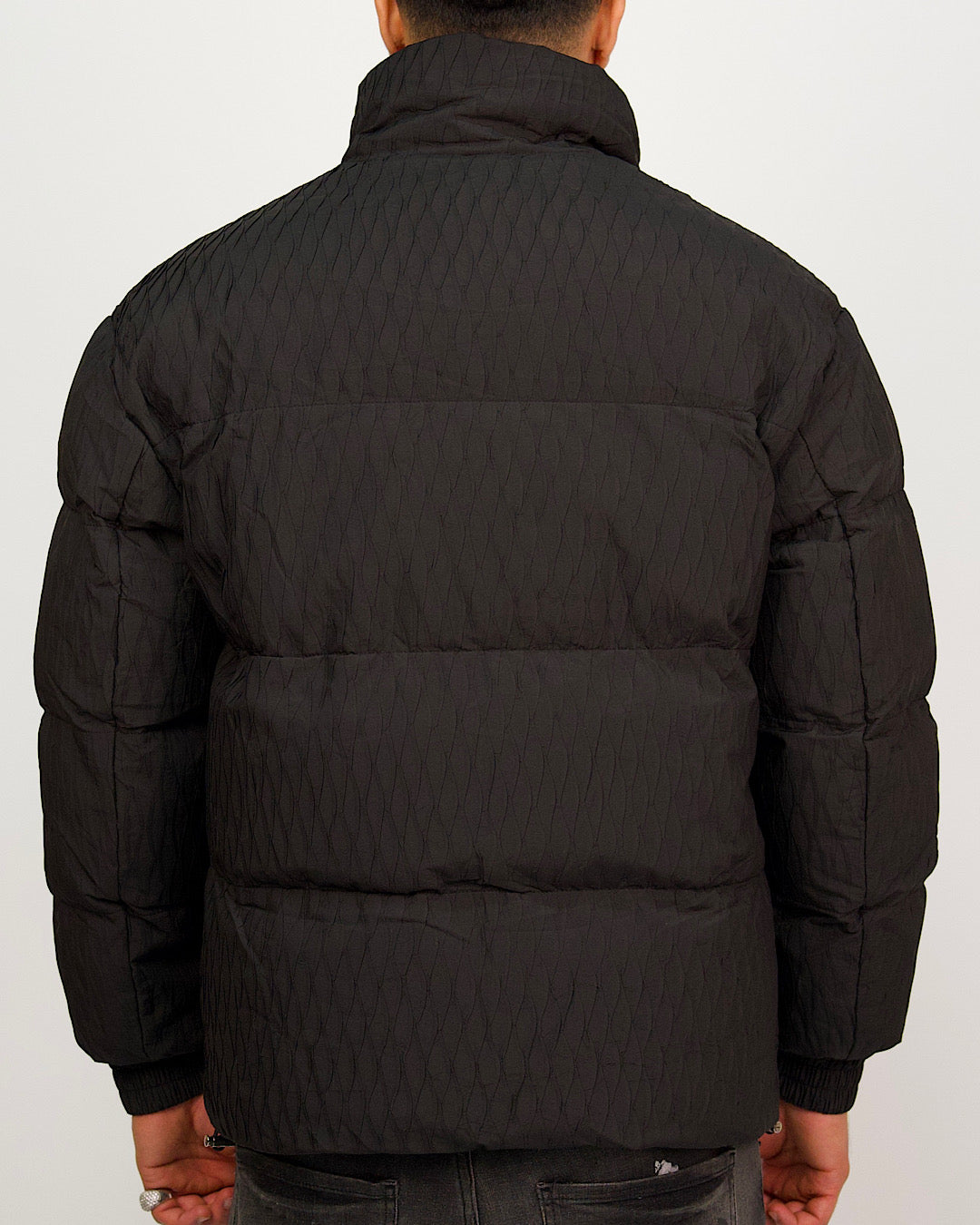 Black Textured Quilted Puffer Jacket