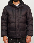 Matte Black Zip Detail Puffer Coat