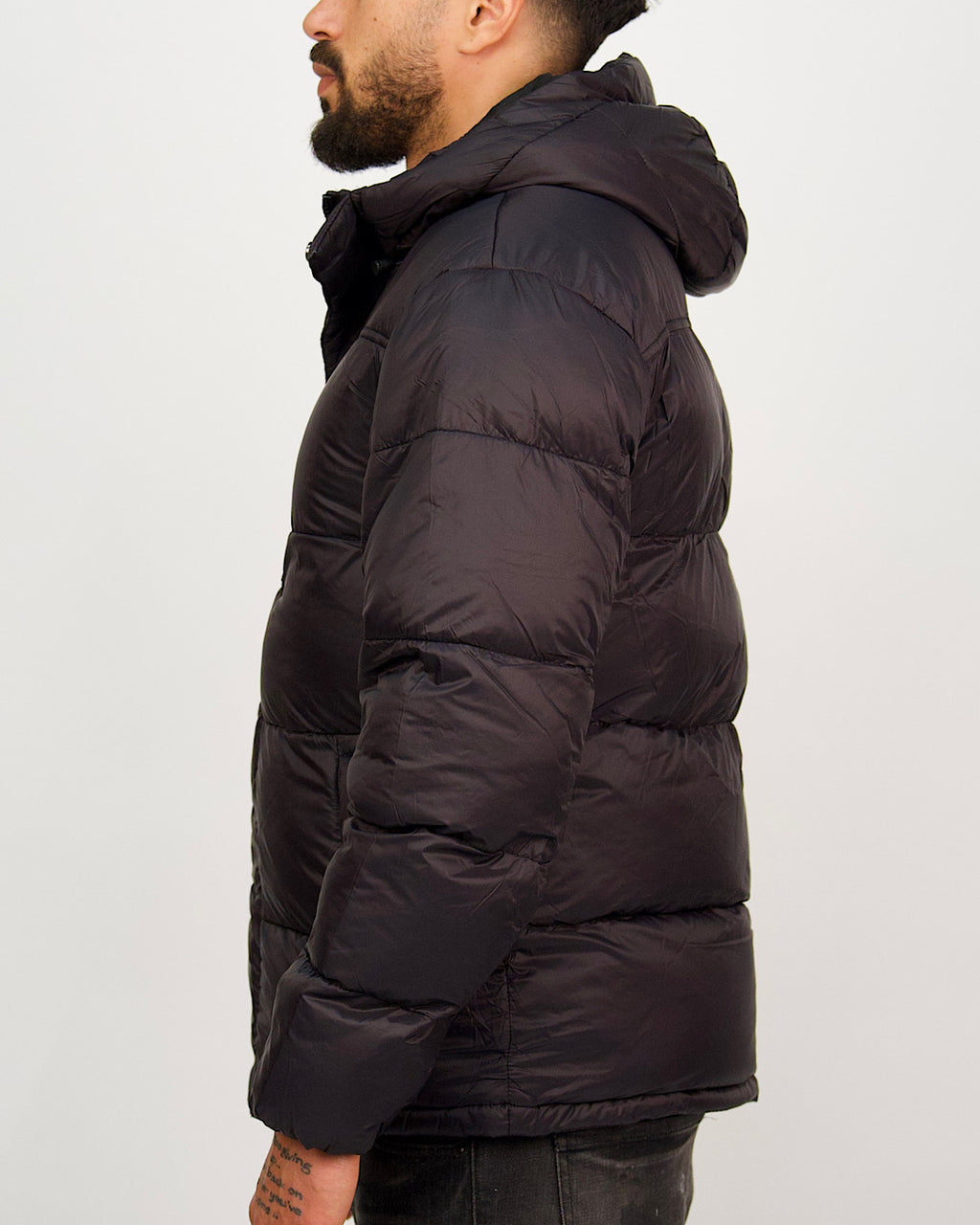 Matte Black Zip Detail Puffer Coat