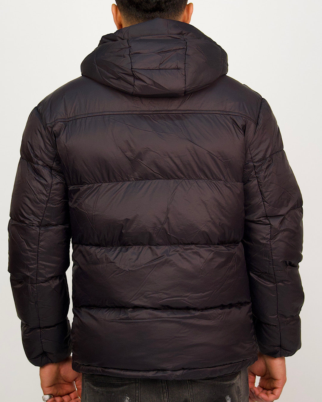 Matte Black Zip Detail Puffer Coat
