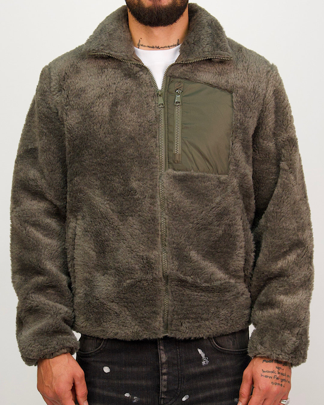 Green Plush Fleece Zip Up Jacket