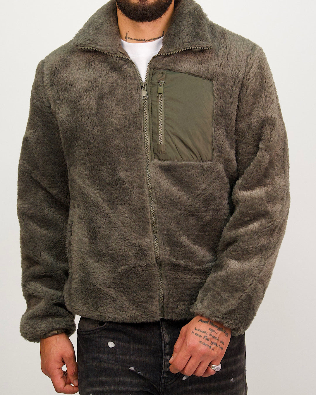 Green Plush Fleece Zip Up Jacket