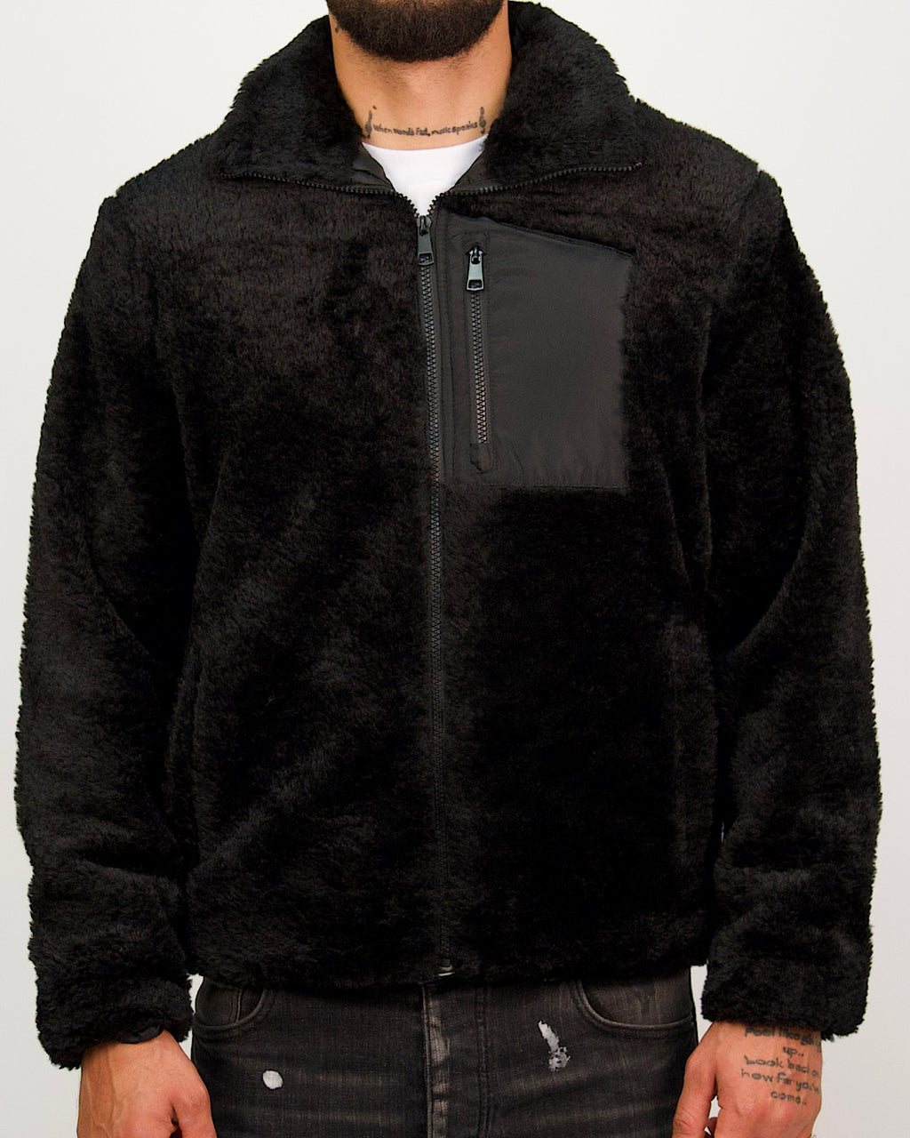 Black Plush Fleece Zip Up Jacket