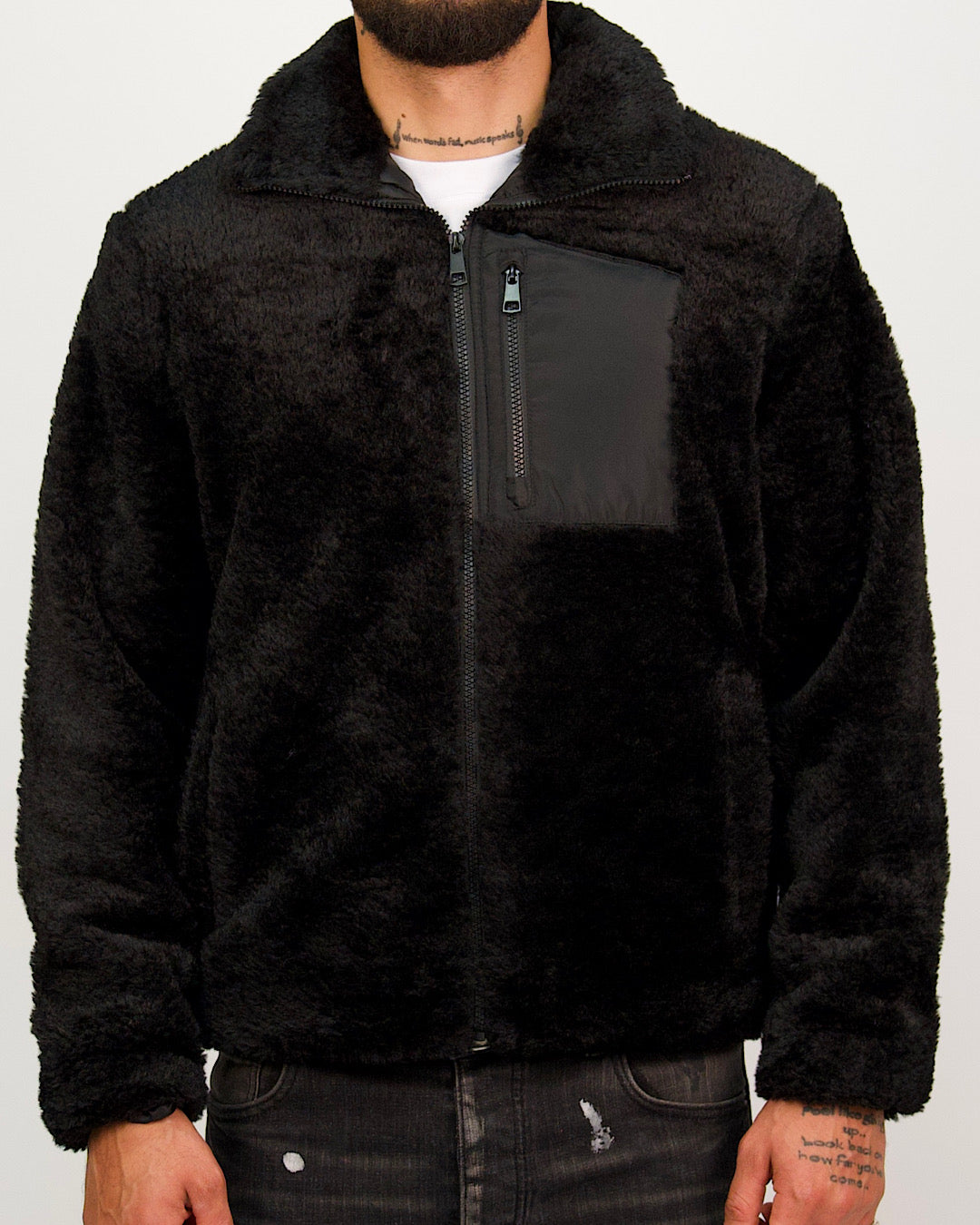 Black Plush Fleece Zip Up Jacket