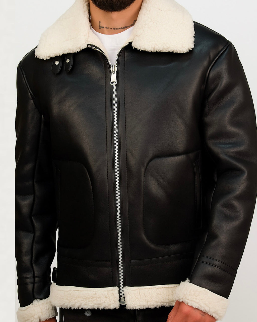 Borg Collar Zip Up Black Aviator