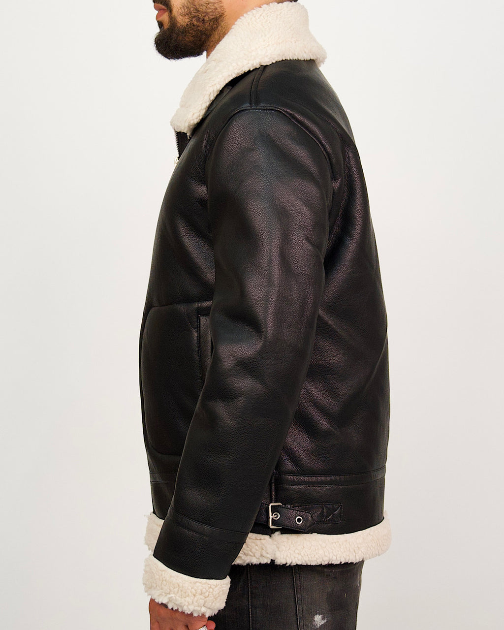 Borg Collar Zip Up Black Aviator