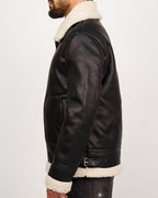 Borg Collar Zip Up Black Aviator