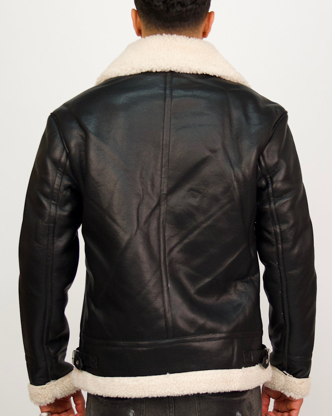 Borg Collar Zip Up Black Aviator
